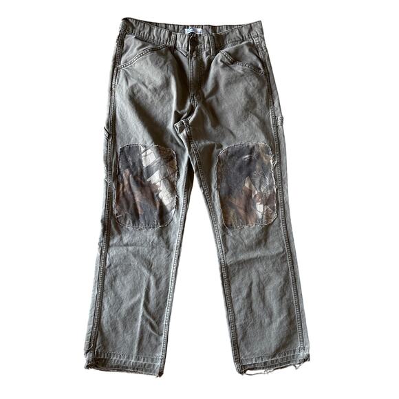 Upcycled Realtree Patched Blue Mountain 34x30 Olive Green Carpenter Work Pants - Picture 1 of 7